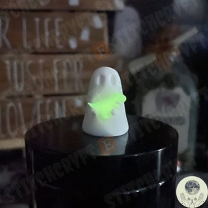 ADOPT A GHOST | Polymer ghost holding tiny glowing t-rex | Handmade to order | Ghost aesthetic | Ghost figurine | Ghost gift | Pet ghost