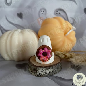 ADOPT A GHOST | Polymer clay ghost holding tiny donut | Handmade to order | Ghost aesthetic | Ghost figurine | Ghost gift |Pet ghost