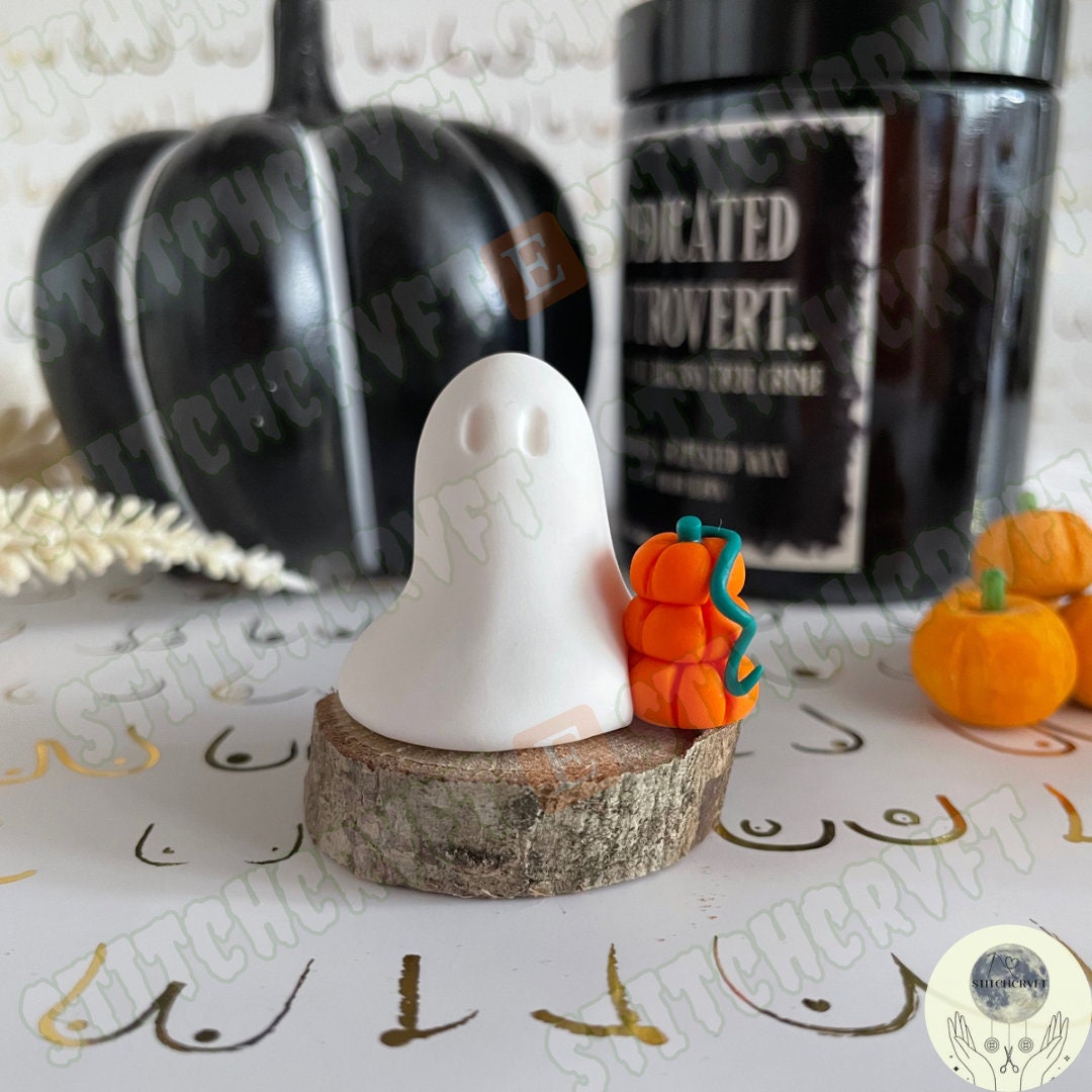 ADOPT A GHOST | Polymer Clay Ghost With Stack of Pumpkins | Handmade to ...