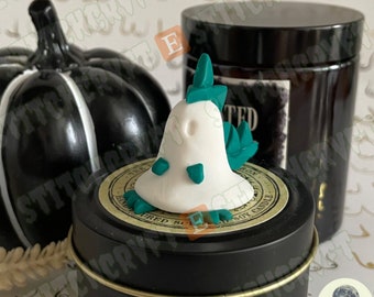 ADOPT A GHOST | Polymer clay ghost figure wearing dino costume | Handmade to order | Ghost aesthetic | Ghost figurine |Ghost gift |Pet ghost