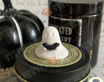 ADOPT A GHOST: Handmade little ghostie holding a tiny black bat
