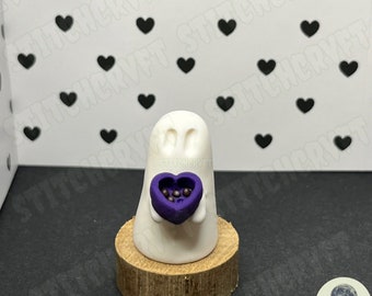 ADOPT A GHOST | Polymer ghost holding tiny box of chocolates | Handmade to order | Ghost aesthetic | Ghost figurine | Ghost gift| Pet ghost