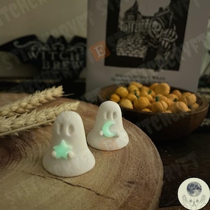 ADOPT A GHOST | Polymer clay ghost holding glowing star/moon | Handmade to order | Ghost aesthetic | Ghost figurine | Ghost gift | Pet ghost