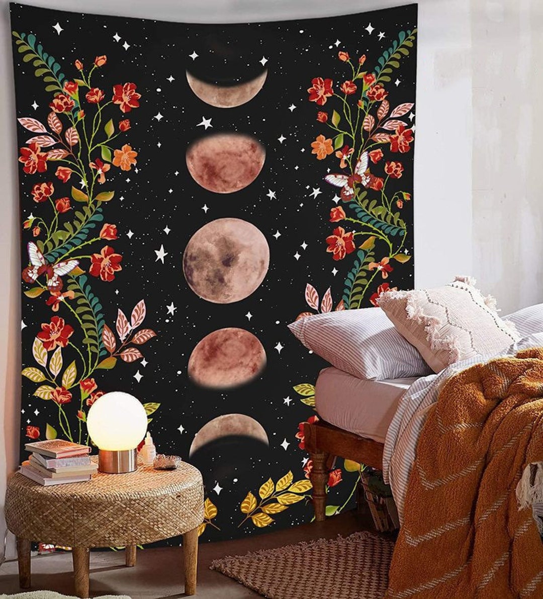 Moon Phases Floral Tapestry Wall Hanging - Etsy