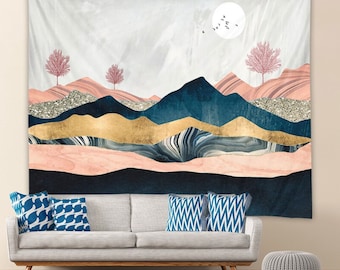 Pink Mountain Tapestry Scenic Wall Hanging