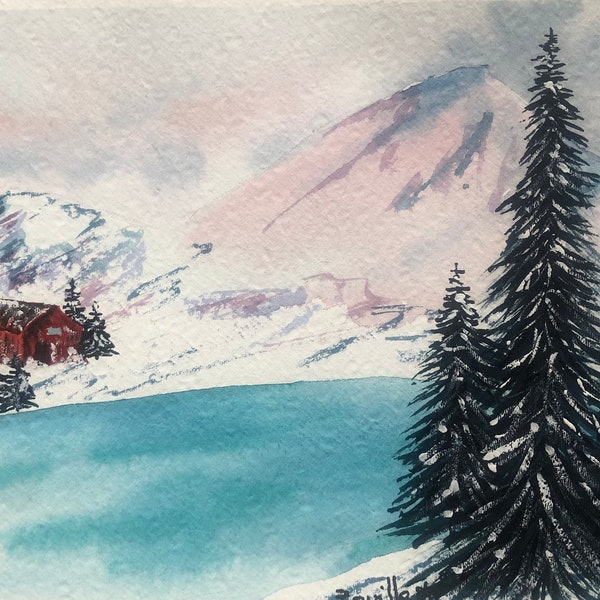 Aquarelle originale - Retraite sous la neige