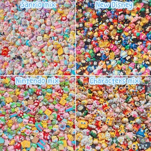 20 Stück Mix-Harz-Charms: Disney, Sanrio, Pokemon, Kirby, Nintendo, Zeichentrickfiguren, Blumen, Tier, Essen, Flasche, Schleife, Herz, Eiscreme