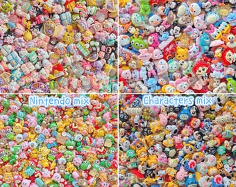 20pcs mix resin Charms: Disney, Sanrio, Pokemon, kirby, Nintendo, Cartoon characters, bluey, Flowers, Animal, Food, Bottle, frog, capybara