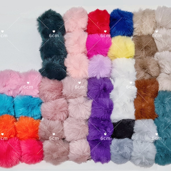 DIY Accessories & Keychain Attachments: Adorable 6cm / 8cm Multi-Colored Faux Fur Pom Poms with elastic ring/loop