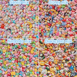 20pcs mix resin Charms: Disney, Sanrio, Pokemon, kirby, Nintendo, Cartoon characters, Flowers, Animal, Food, Bottle, Bow, Heart, ice cream