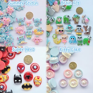 DIY Kawaii Charms Pack (15/25/50 st) - Sanrio, Stitch, Superhjälte, Wendy, Svamp, svart, hjärnröta, Ko, söta djur, grönsaker för pyssel