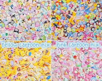 50g Mix resin Charms Pack-Disney, Sanrio, Pikachu, kirby, Mini Bottle, Food, Flowers, Animal, Fruit, Bow, Heart, Halloween for Craft and DIY