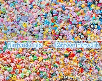 20pcs mix resin Charms: Disney, Sanrio, Pokemon, kirby, Nintendo, Ghibli, Sailor moon, Flowers, Animal, Food, Bow, Heart for Craft & DIY