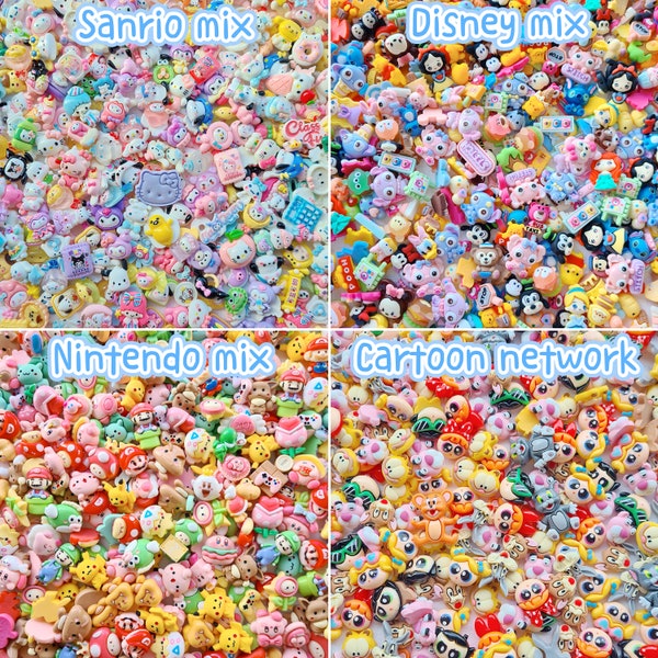 20pcs mix resin Charms: Disney, Sanrio, Pokemon, kirby, Nintendo, Ghibli, Sailor moon, Flowers, Animal, Food, Bow, Heart for Craft & DIY