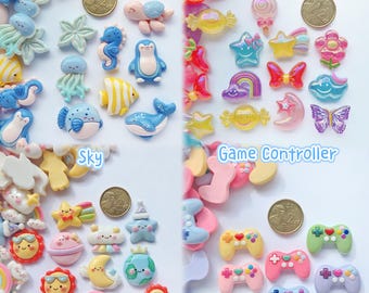 Kawaii DIY Charms pack (15/25/50pcs) - Novelty food, Nike shoes, gummy bear, sea animal, dinosaur, Flower, Fruits, board...decoden charms