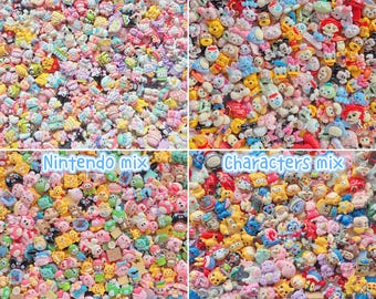 20pcs mix resin Charms: Disney, Sanrio, Pokemon, kirby, Nintendo, Cartoon characters, bluey, Flowers, Animal, Food, Bottle, frog, capybara