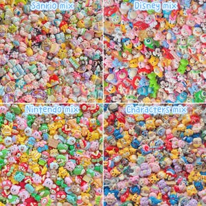 20 gemischte Harzanhänger: Disney, Sanrio, Pokémon, Kirby, Nintendo, Zeichentrickfiguren, Bluey, Blumen, Tiere, Essen, Flasche, Frosch, Wasserschwein