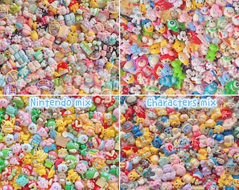 20pcs mix resin Charms: Disney, Sanrio, Pokemon, kirby, Nintendo, Cartoon characters, bluey, Flowers, Animal, Food, Bottle, frog, capybara