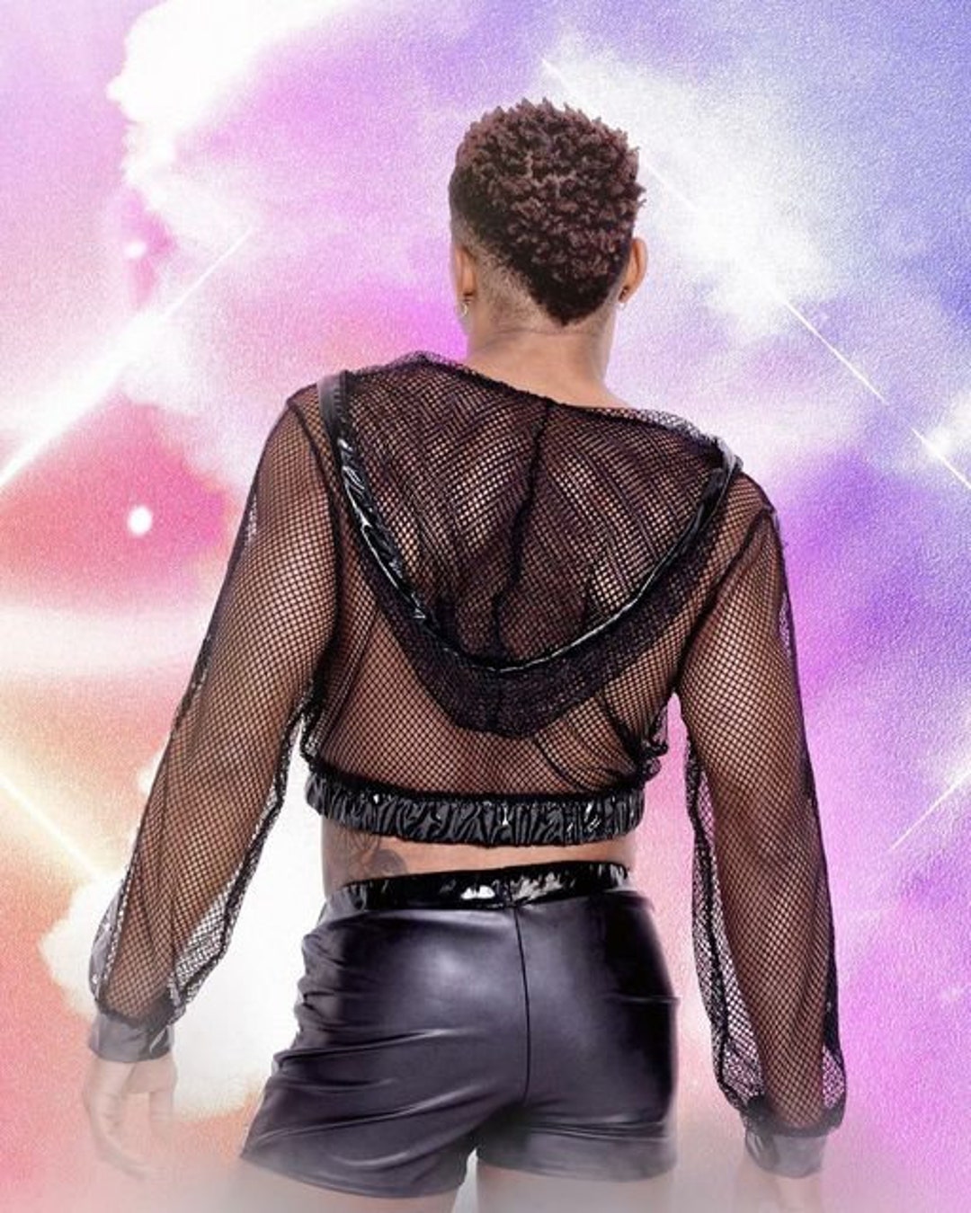 Cropped fishnet hoodie clearance