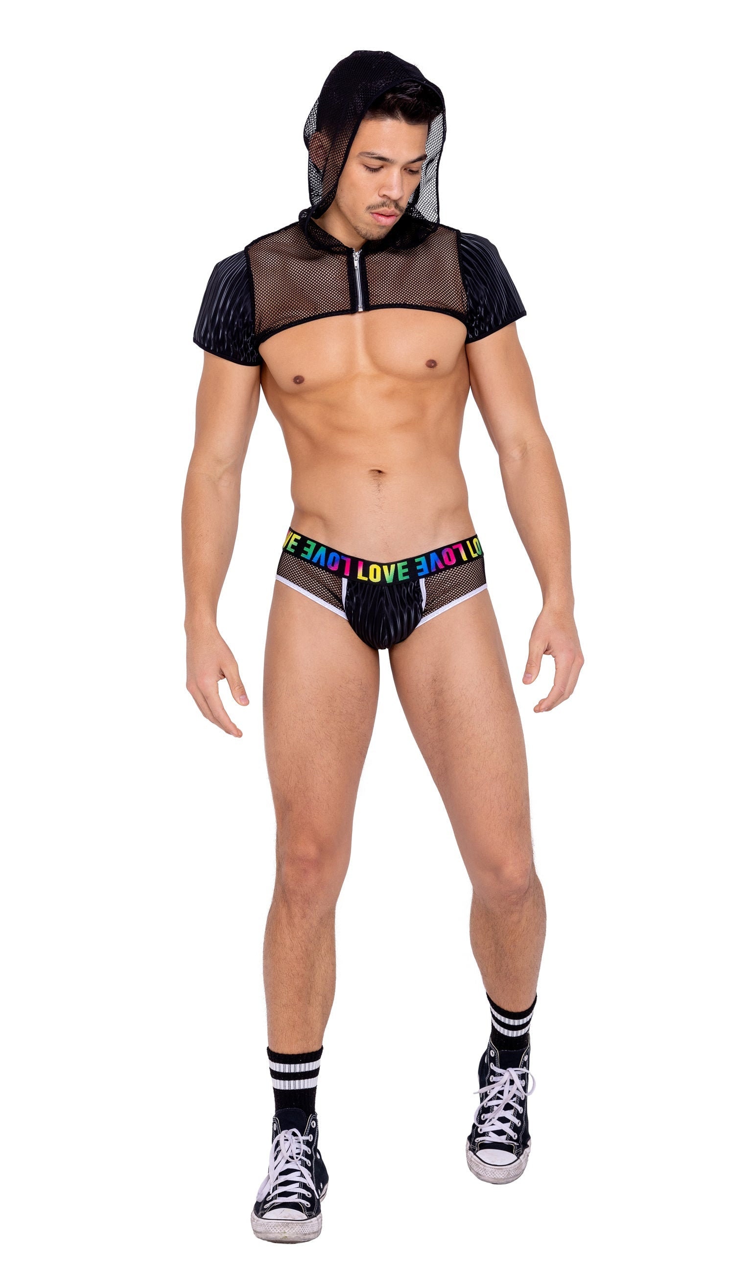Fishnet cropped hoodie top