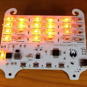 New Juno Binary Clock Retro 2.1: A 24 High Voltage Neon Lamp RTC w/ AVR Microcontroller driven 5v to 170v - Maker's DIY Electronics Kit