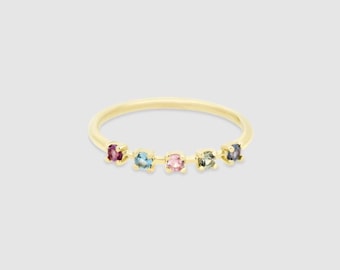 18K Gold Multi Sapphire Sterling Silver Ring: Colorful Gemstone Band