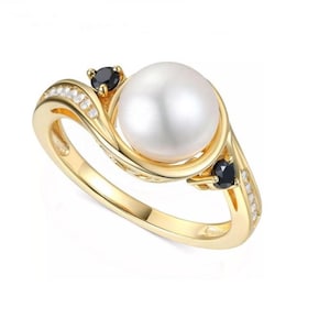 Anello con perla singola placcato oro 14K, anello minimalista con perla d&#39;acqua dolce impilabile, delicato anello di fidanzamento con perla bianca, regalo di Natale