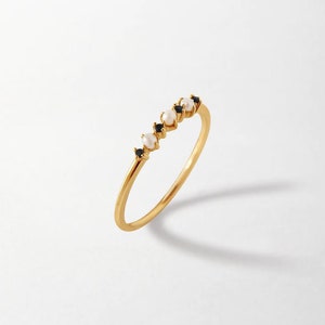 14k Gold dainty pearl ring, pearl stacking band ring, pearl eternity wedding band, june birthstone, promise ring, christmas gift for mom