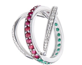 Smaragd, robijn en diamant 925 sterlingzilveren flip-ring