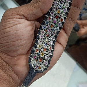 Pave Diamond Bracelet: Pink & Blue Gemstone, Sterling Silver Macrame