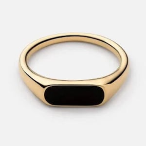 thin black onyx ring gold vermeil Black Signet Ring | 18K Gold Bar Signet Ring | black onyx Ring | Vintage Gold Ring | gift for everyone