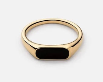 dunne zwarte onyx ring goudvermeil zwarte zegelring | Zegelring 18 kt goudstaaf | ring van zwarte onyx | Vintage gouden ring | cadeau voor iedereen