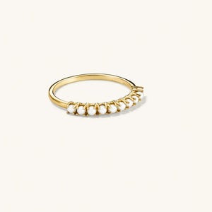 14K gold plated, Dainty Pearl Wedding Ring, Dainty Ring Dainty Pearl Ring, Pearl Band Ring, Half Eternity Band  birthstone ring Gift for mom