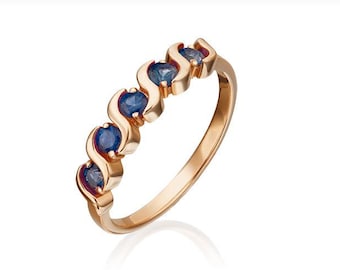 14k Gold Plated Sapphire Eternity Band, sapphire ring, natural sapphire half eternity band, blue gemstone sapphire engagement wedding band