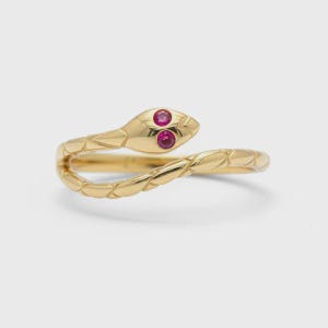 Bague serpent en or 14 carats avec yeux de pierres précieuses, bagues serpent délicats pour femme, bagues de remise des diplômes, bague animal, cadeaux pour elle, bague faite main