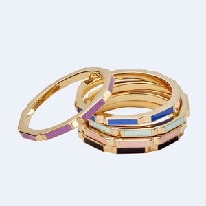 Multiple Color Enamel Gold Filled Bands ~ Silver Band Ring ~ Simple Enamel Band Ring ~ Stacking Enamel Band ~ 925 Sterling Silver Ring
