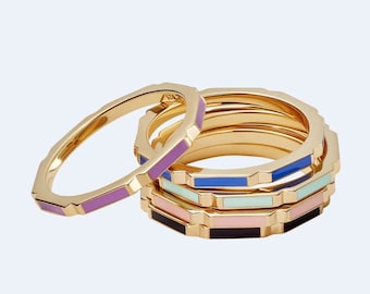 Multiple Color Enamel Gold Filled Bands ~ Silver Band Ring ~ Simple Enamel Band Ring ~ Stacking Enamel Band ~ 925 Sterling Silver Ring