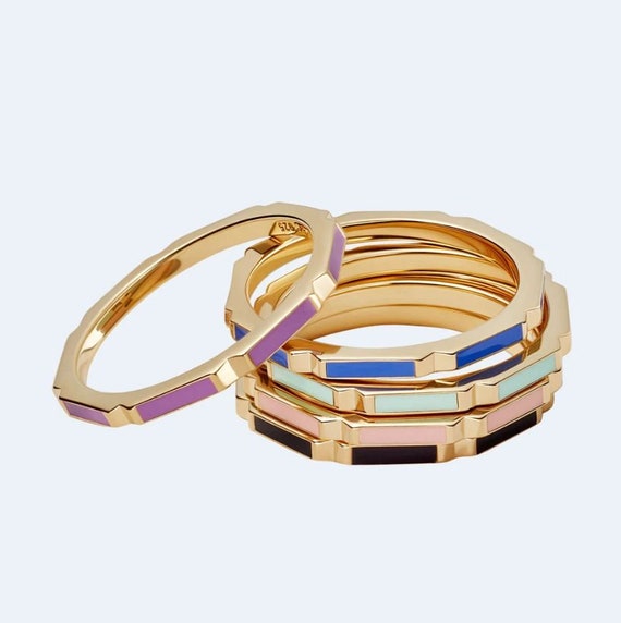 Multiple Color Enamel Gold Filled Bands ~ Silver Band Ring ~ Simple Enamel Band Ring ~ Stacking Enamel Band ~ 925 Sterling Silver Ring