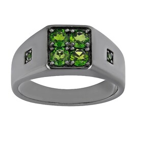 Anello da uomo in argento sterling con diopside cromato - Finitura rodio nero