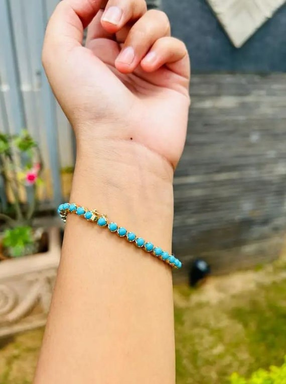 Turquoise Bracelet, Turquoise Tennis Bracelet, Dainty