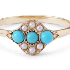 Gold Perle und Türkis Ring, Ehering, Stapelring, Split Perlenring Vintage Ring Birthstone Ring Versprechen Ring Geschenk für Mama