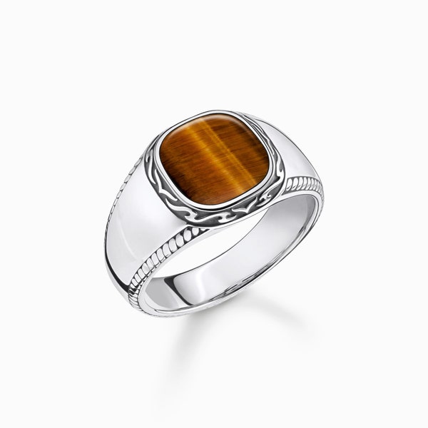 Chevalière mate oeil de tigre, alliance, bague pour homme, cadeau petit ami, bague unie minimaliste avec pierres précieuses, coussin plat, bague tendance, petit doigt