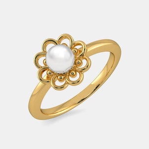 Anello con perla delicata in oro massiccio 14k, anello personalizzato con perla d&#39;acqua dolce, gioielli da damigella d&#39;onore impilabili, solitario, anello vintage, regalo di anniversario