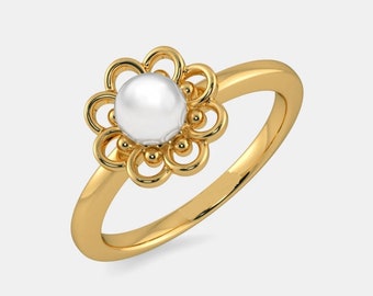 14k Solid Gold Dainty Pearl Ring Personalized Freshwater Pearl Ring Stackable Bridesmaid Jewelry Solitaire Vintage Ring Anniversary Gift