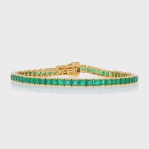 14K Gold Plated Emerald Princess Tennis Bracelet, Emerald birthstone bracelet, Everyday gemstone jewellery, channel set tennis bracelet Gift