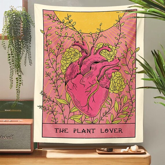 The Plant Lover Tarot Card Tapestry, Wall Hanging, Witchcraft, Bohemian Style Tarot Tapestry Decoration, Dorm Room