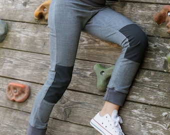 Kids sport leggings with tough knees - Jeans look in silver grey