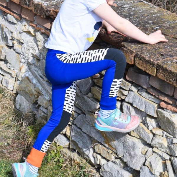 Durable kids leggings with reinforced knees - colour blocking
