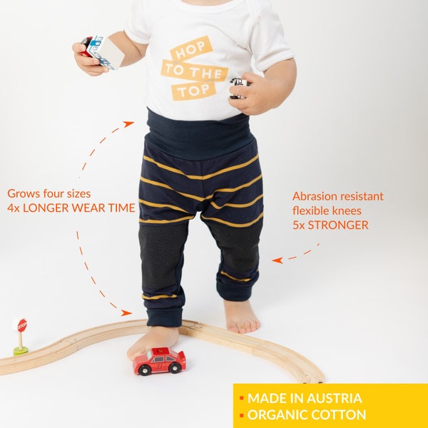 Mitwachsende Kinderleggings mit abriebfesten Knien - Dunkelblau Buzzy Bee