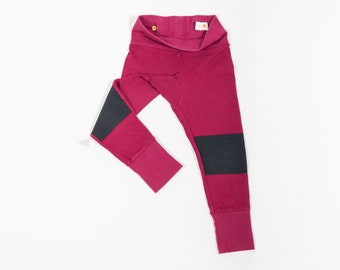 Grow-along kids organic leggings with robust knee - Martian Sky (Burgundy) Gr. 80-152